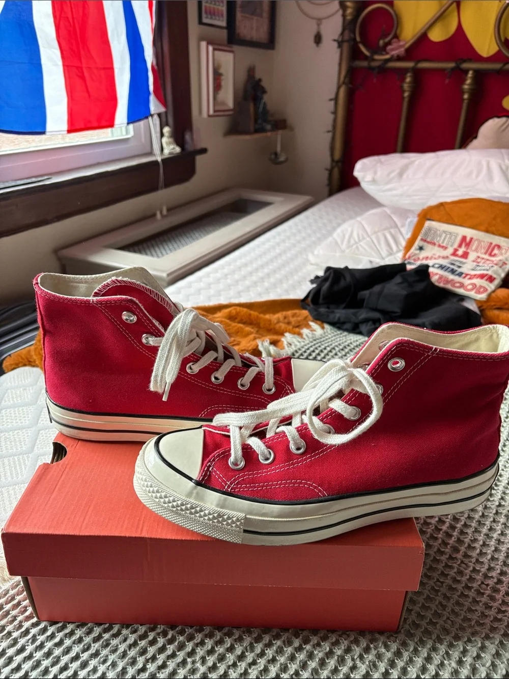 Converse High Top Canvas Sneaker in Red and White - Picture 4 of 5